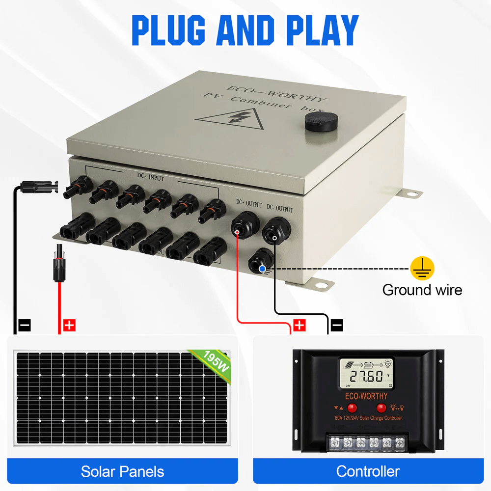 ECO-Worthy - 6 String PV Combiner Box with 6 x 10A Circuit Breakers for Solar Panel System