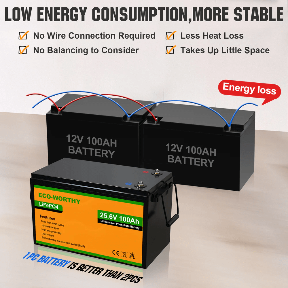 ECO-WORTHY - LiFePO4 24V 100Ah Lithium Iron Phosphate Battery