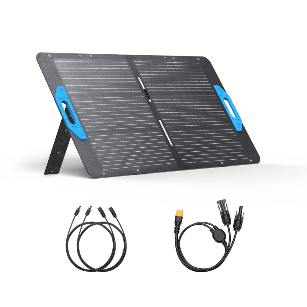 Anker SOLIX PS100 Portable Solar Panel (100W) with cables, designed for off-grid energy and outdoor adventures.