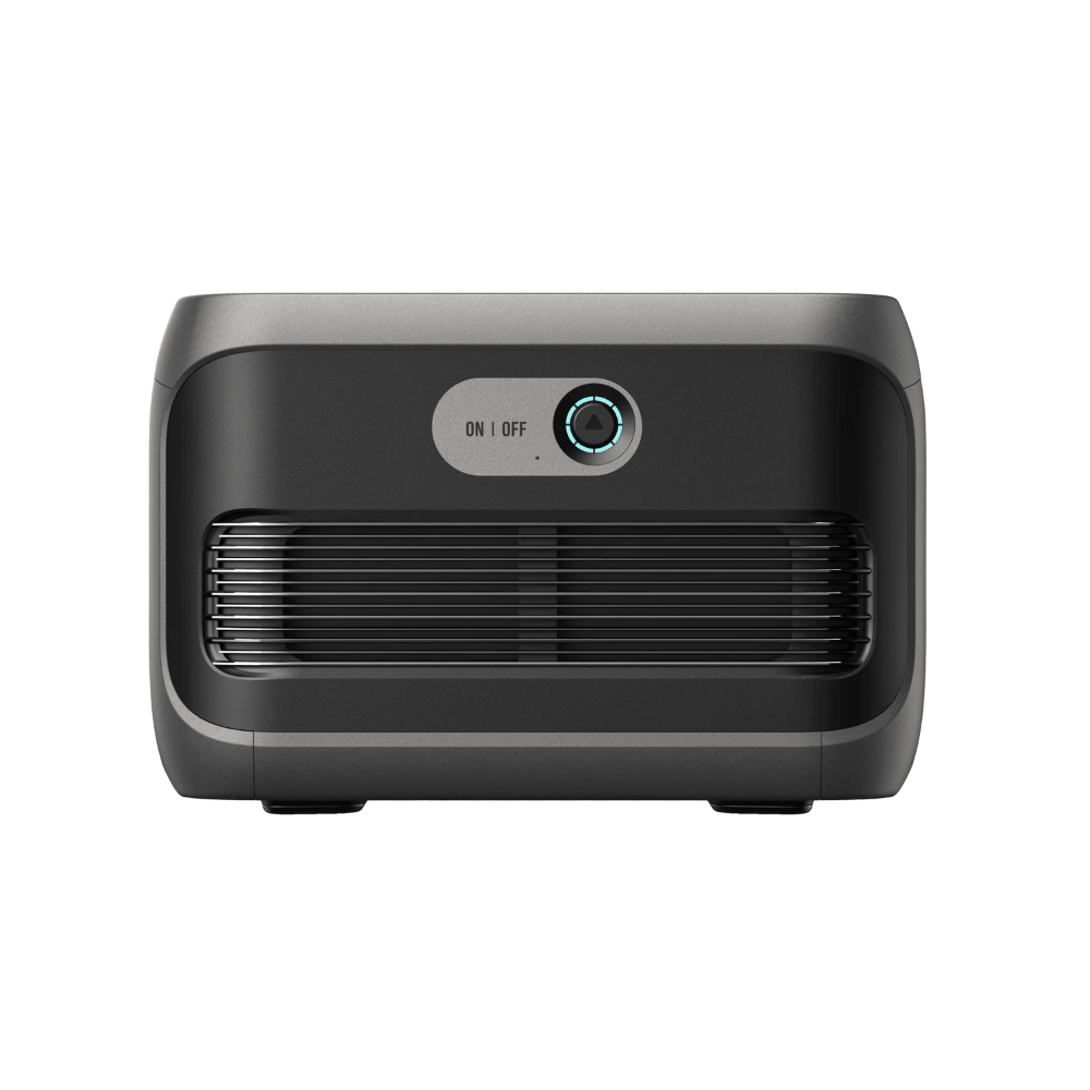 Anker SOLIX F3800 + F3800 Expansion Battery front view with power button.