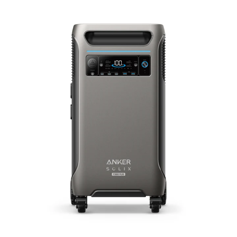 Anker SOLIX F3800 Plus Smart Home Power Kit front view, showcasing dual-voltage AC output and sleek design.