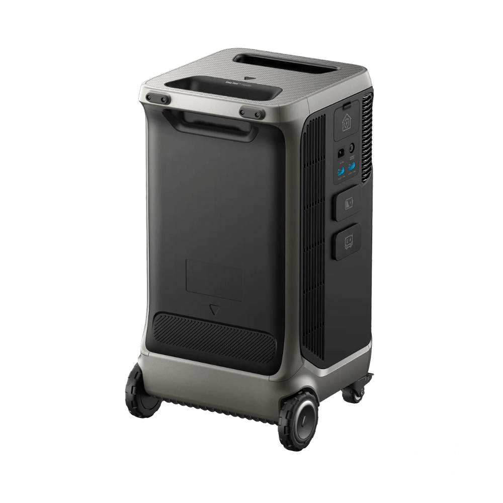 Anker SOLIX F3800 Plus + Expansion Battery portable power station with wheels.