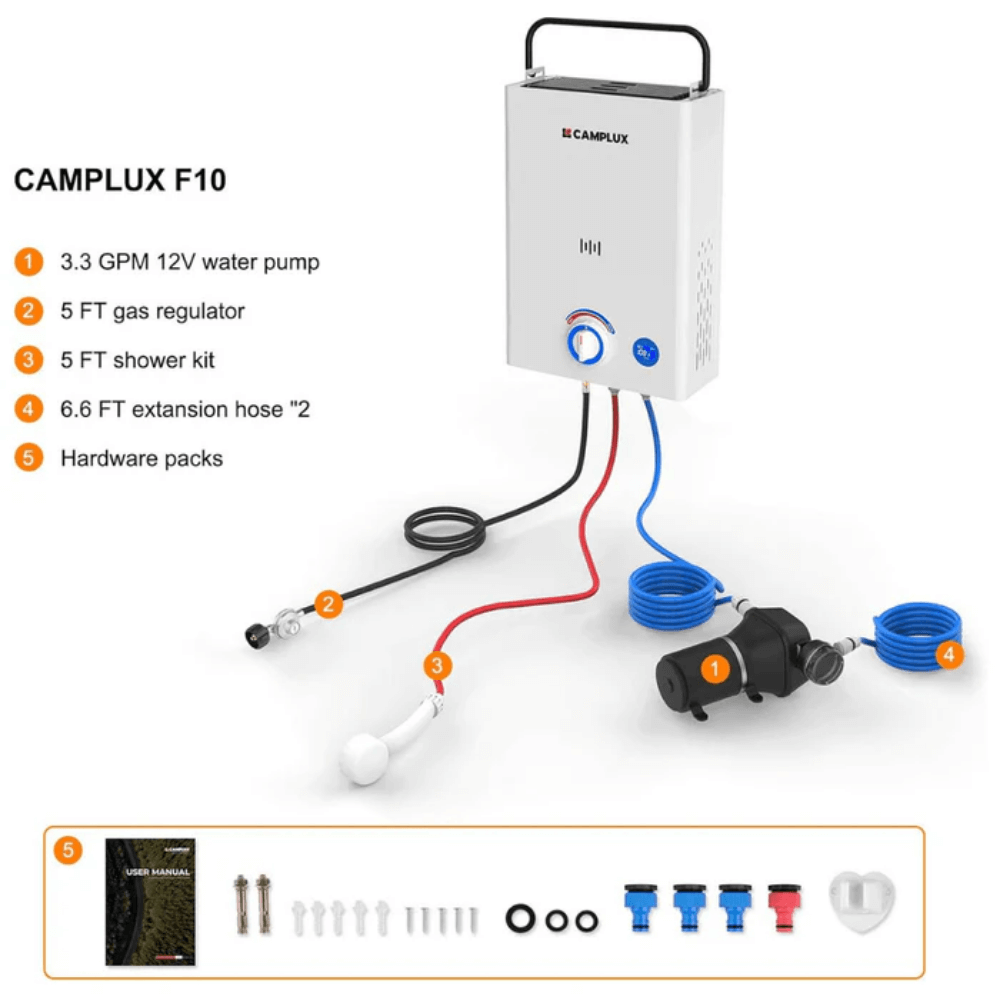 Camplux Portable Tankless Water Heater F10 Pro Outdoor First Series
