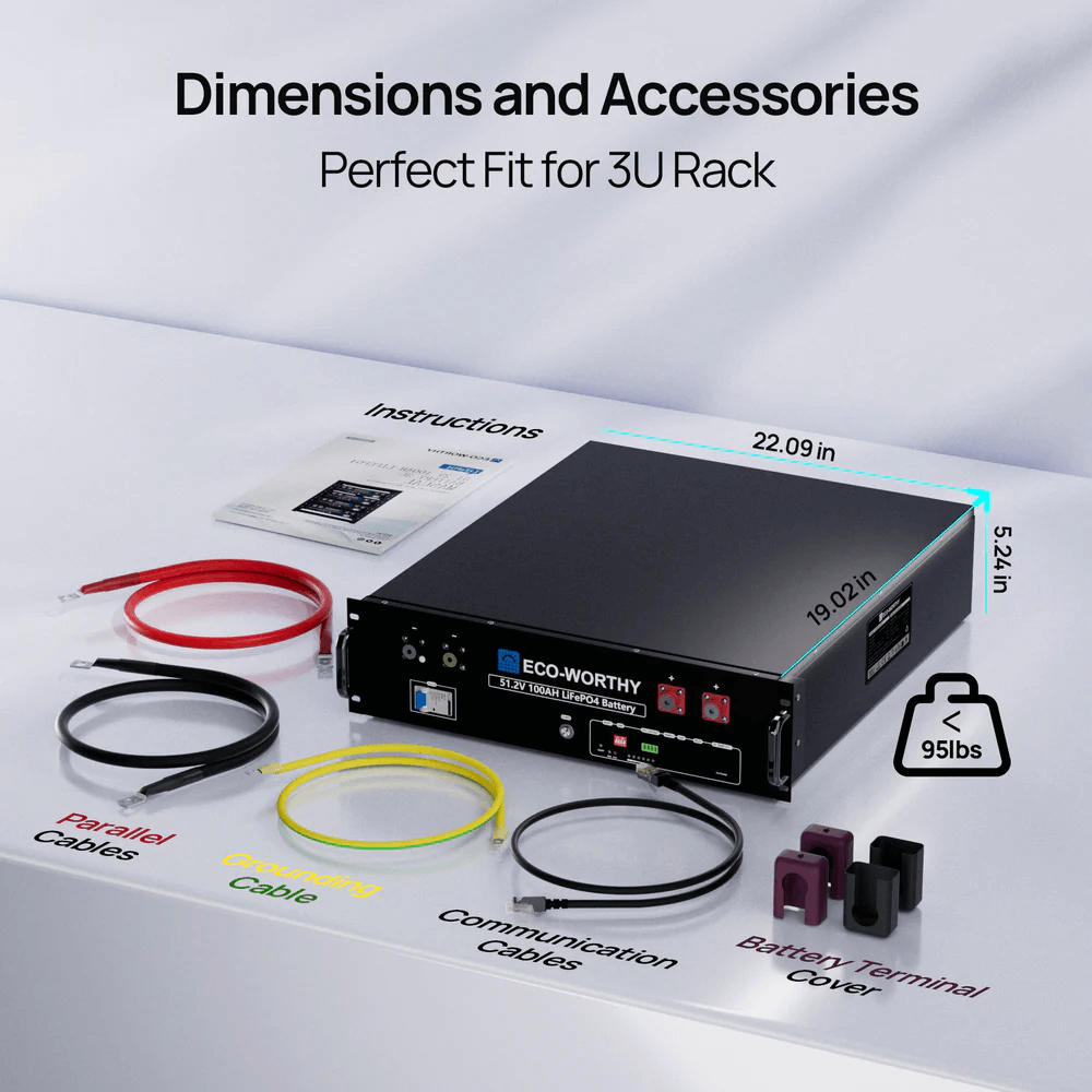 ECO-WORTHY - 48V(51.2V) 100Ah Server Rack Battery,5.12kWh Lithium Battery With Bluetooth & Wifi