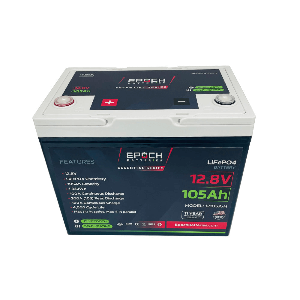 Epoch Batteries - 12V 105Ah Essential Series - Bluetooth & Heated LiFePO4 Battery