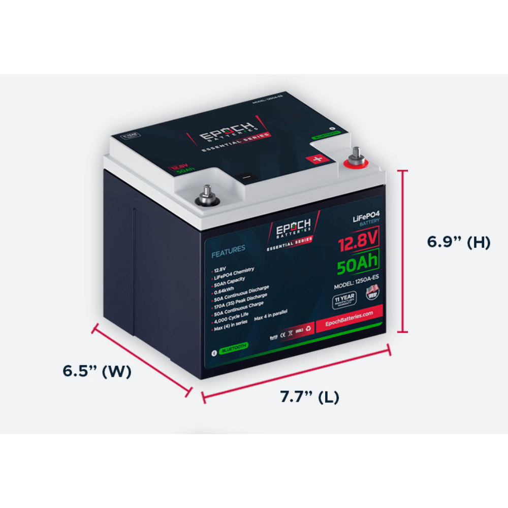 Epoch Batteries - 12V 50Ah Essential Series - Bluetooth LiFePO4 Battery
