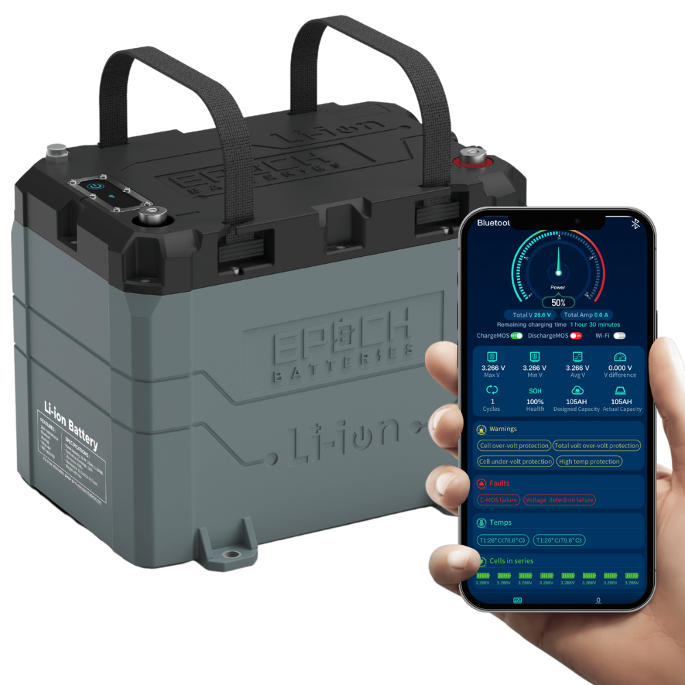 Epoch Batteries - 12V 50Ah LiFePO4 Lithium Battery - Bluetooth, Heating, Waterproof