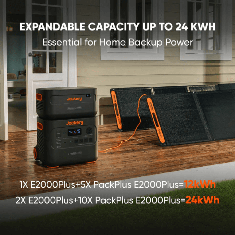 Jackery Solar Generator E2000 Plus Kit + (2000 Battery Pack x2 )+ (SolarSaga 200W x 2)