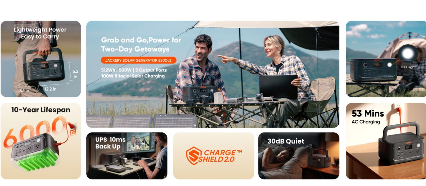 Jackery Explorer 500 v2 Portable Power Station 512Wh LiFePO4 500W Solar Generator