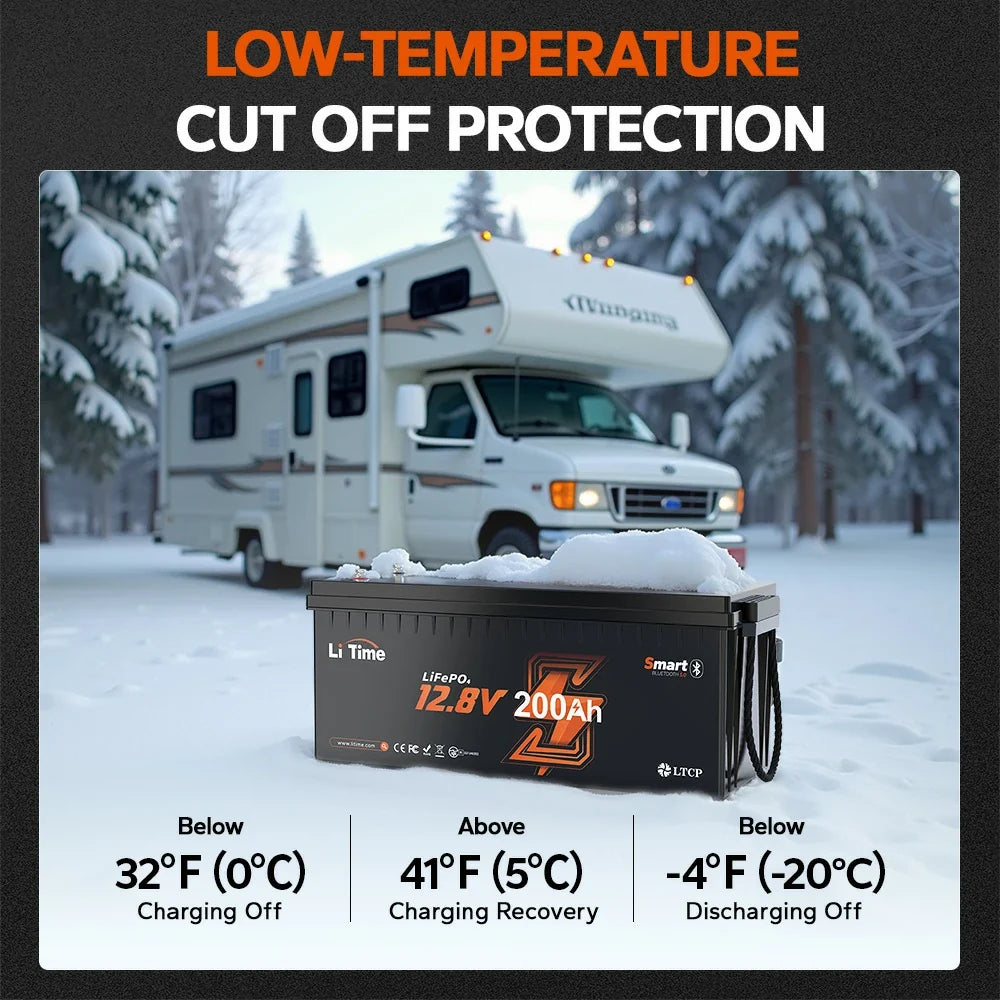 LiTime 12V 200Ah Bluetooth LiFePO4 Lithium Battery with Low-Temp Protection