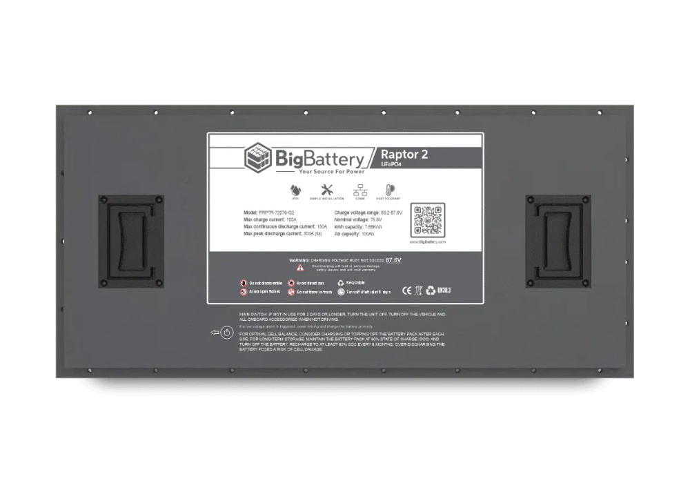 BigBattery 72V RAPTOR 2 100Ah 7.68kWh LiFePO4 Battery