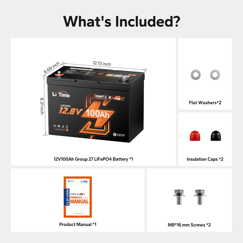 LiTime 12V 100Ah Group 27 Bluetooth LiFePO4 Lithium Battery