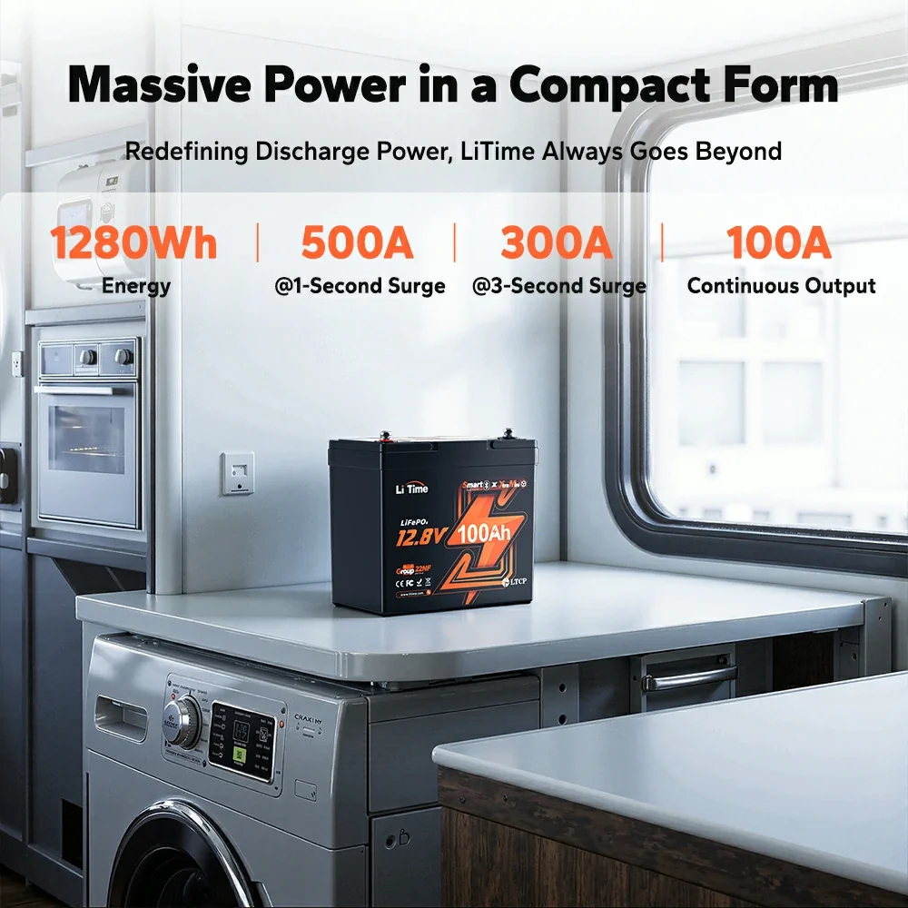 LiTime 12V 100Ah Xtra-Mini Bluetooth LiFePO4 Lithium Battery