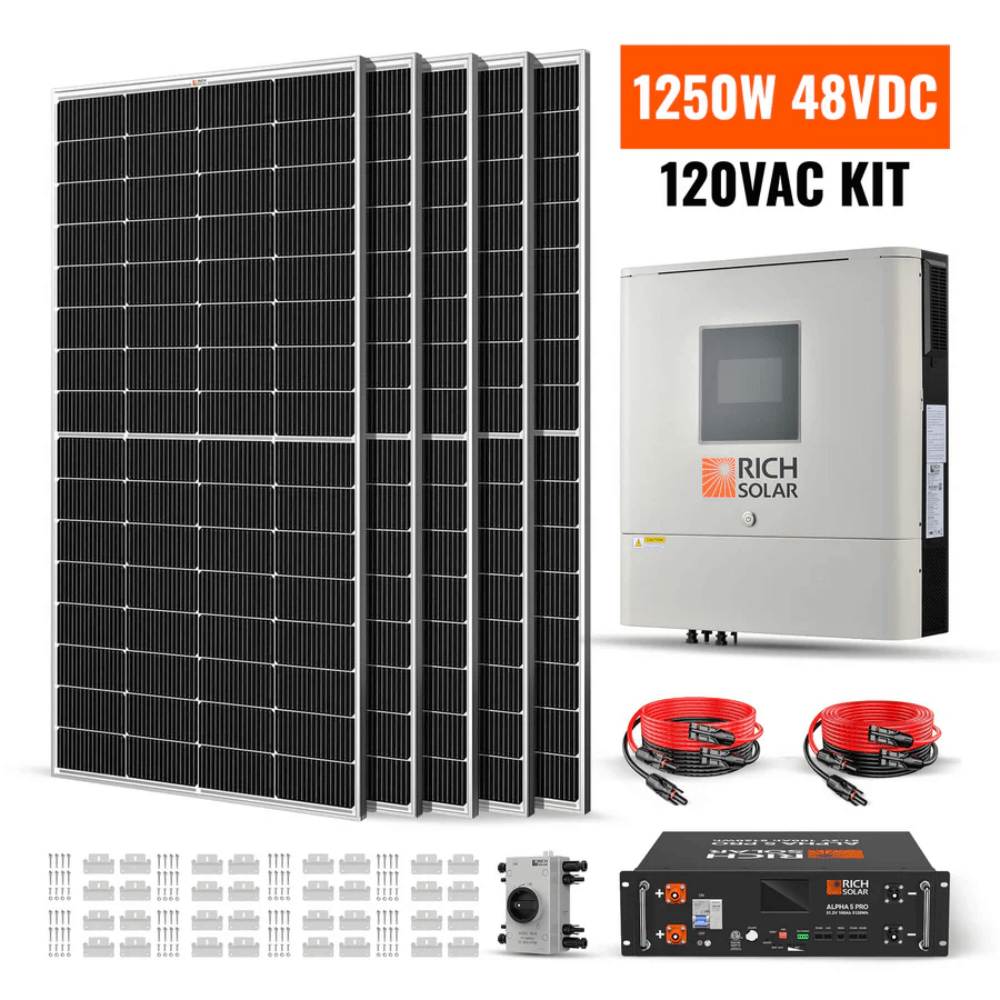 RICH SOLAR -1250W 48VDC-120VAC Solar Kit