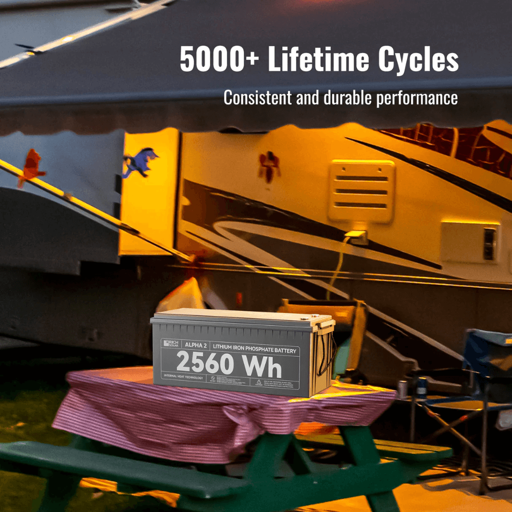 RICH SOLAR ALPHA 2 | 12V 200Ah LiFePO4 Lithium Iron Phosphate Battery w/ Internal Heat Technology and Bluetooth