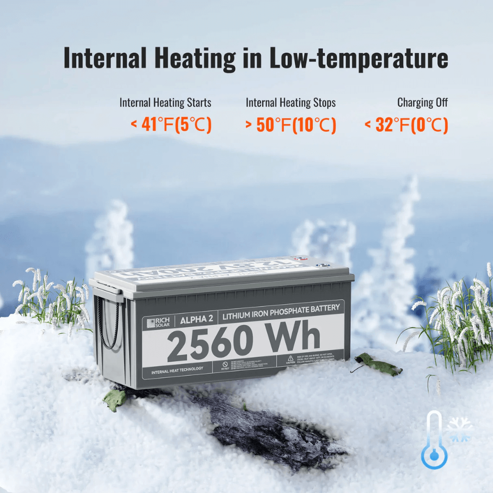 RICH SOLAR ALPHA 2 | 12V 200Ah LiFePO4 Lithium Iron Phosphate Battery w/ Internal Heat Technology and Bluetooth