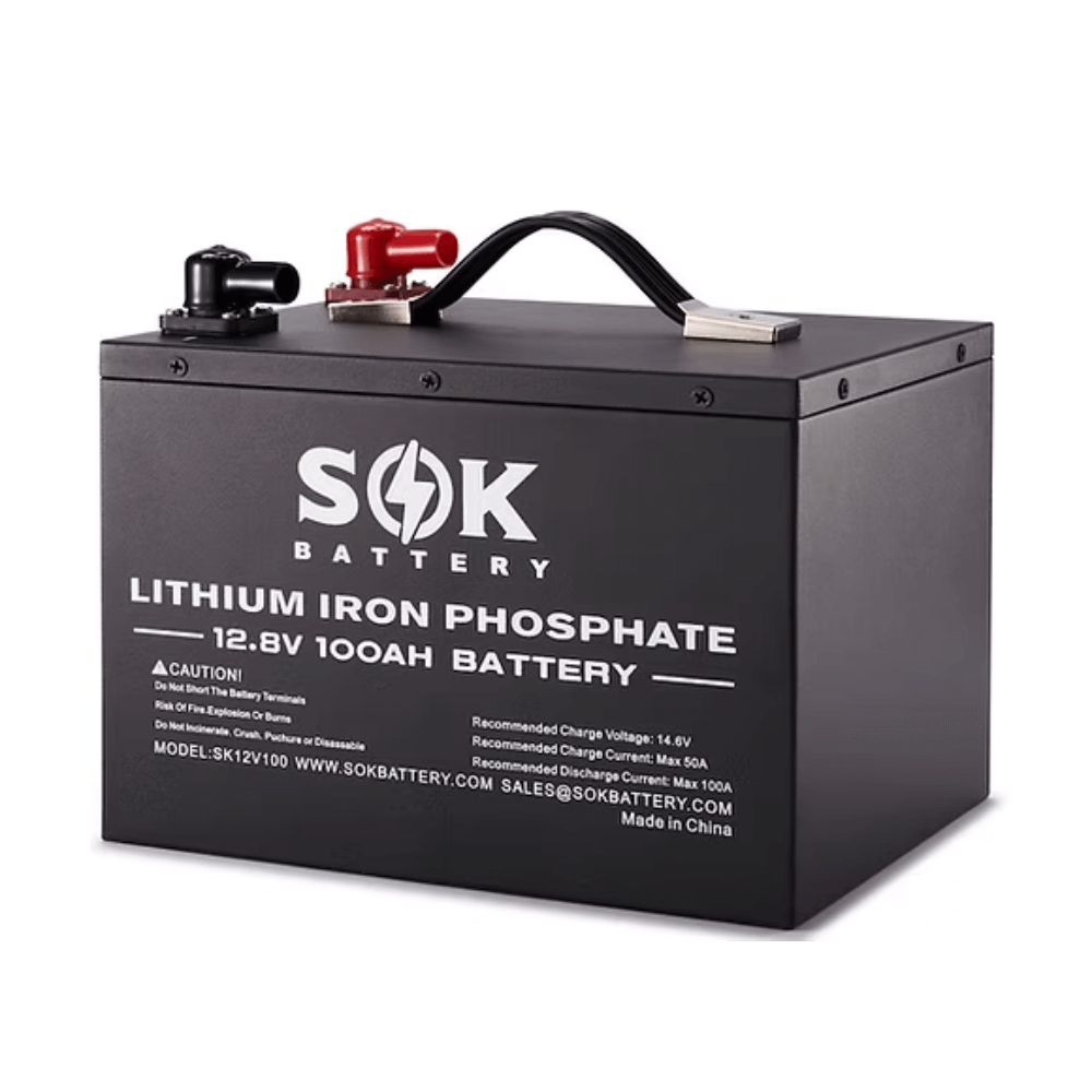 SOK 100Ah 12V LiFePO4 Deep Cycle Battery METAL BOX, with Bluetooth