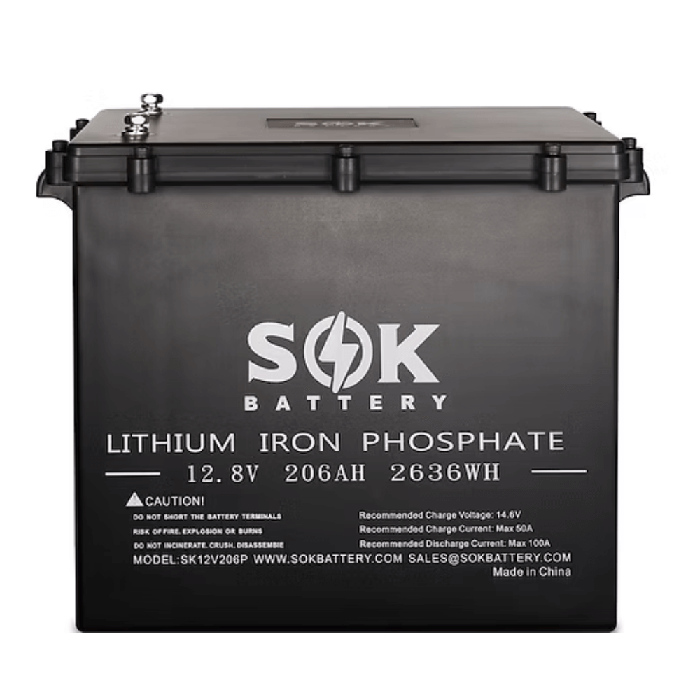 SOK Marine Grade 12V 206Ah LiFePO4 Battery, Sealed Plastic Box