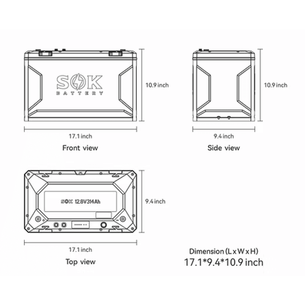 SOK 12V 314Ah Battery, Built-in heater & Bluetooth, Victron CAN Comms
