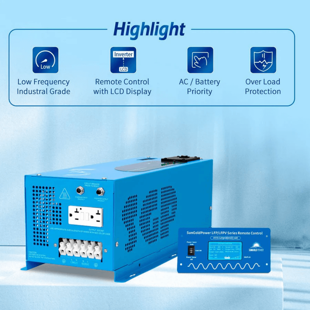 SunGoldPower - 2000W DC 12V Pure Sine Wave Inverter With Charger