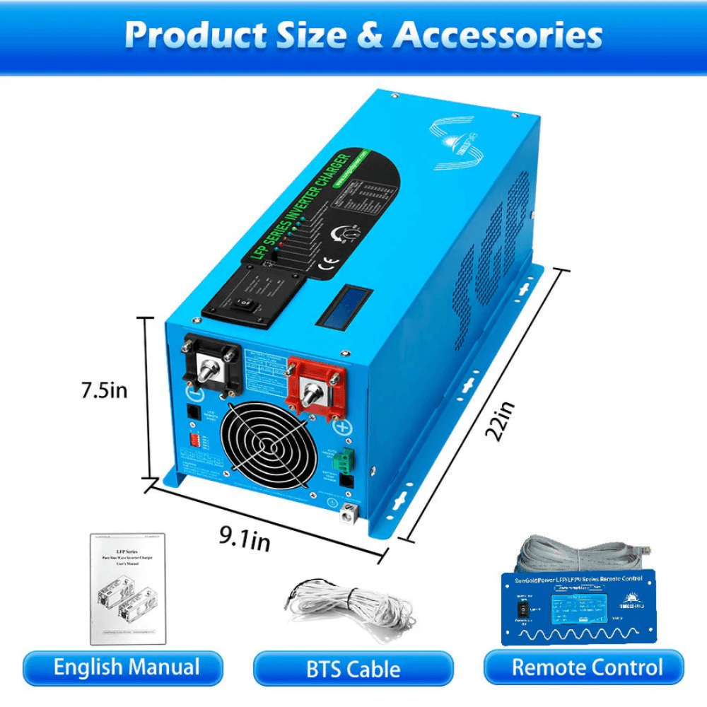 SunGoldPower - 3000W DC 12V Pure Sine Wave Inverter With Charger