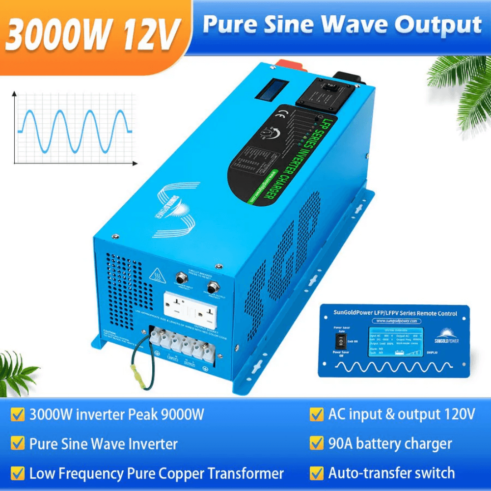 SunGoldPower - 3000W DC 12V Pure Sine Wave Inverter With Charger