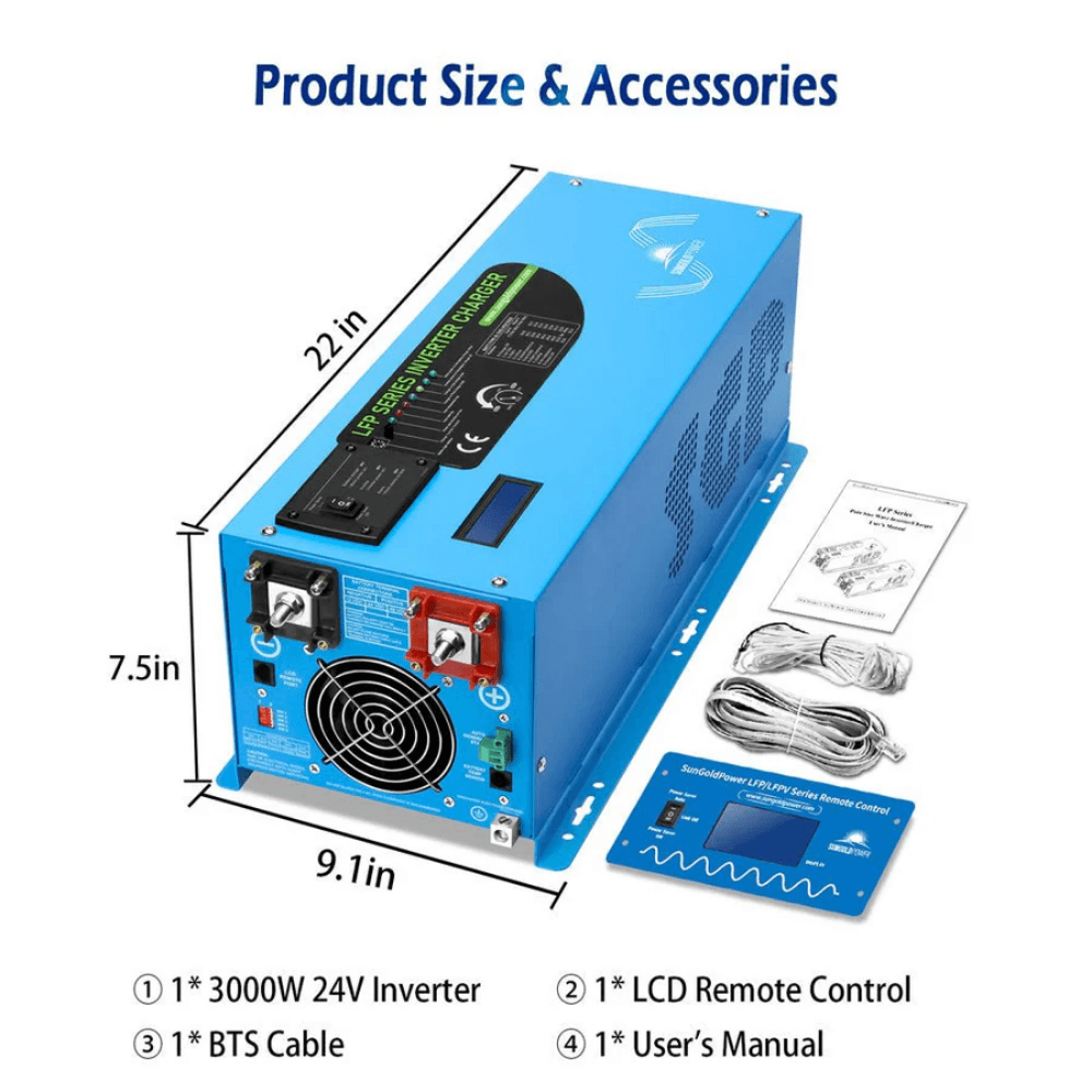 SunGoldPower - 3000W DC 24V Pure Sine Wave Inverter With Charger