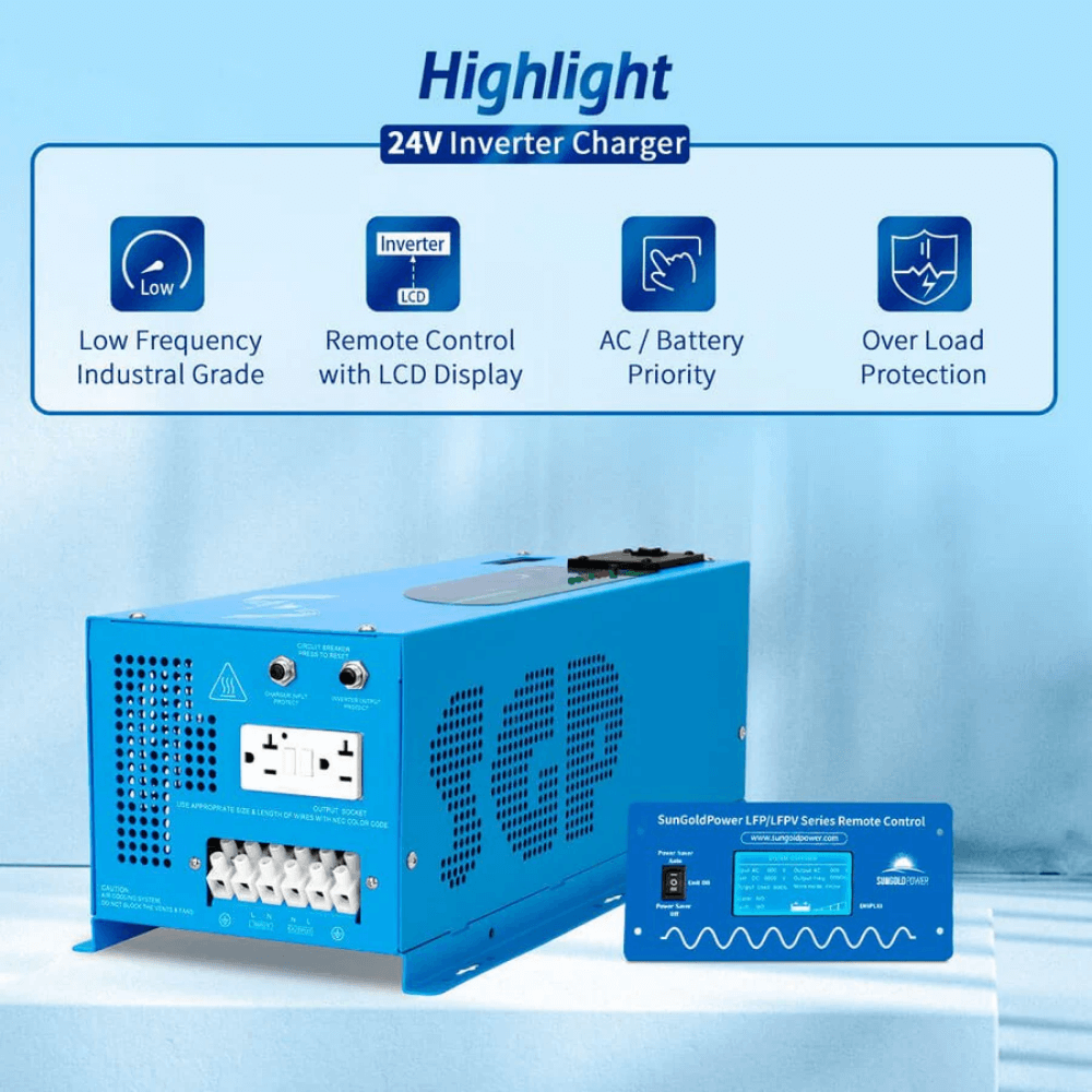 SunGoldPower - 3000W DC 24V Pure Sine Wave Inverter With Charger