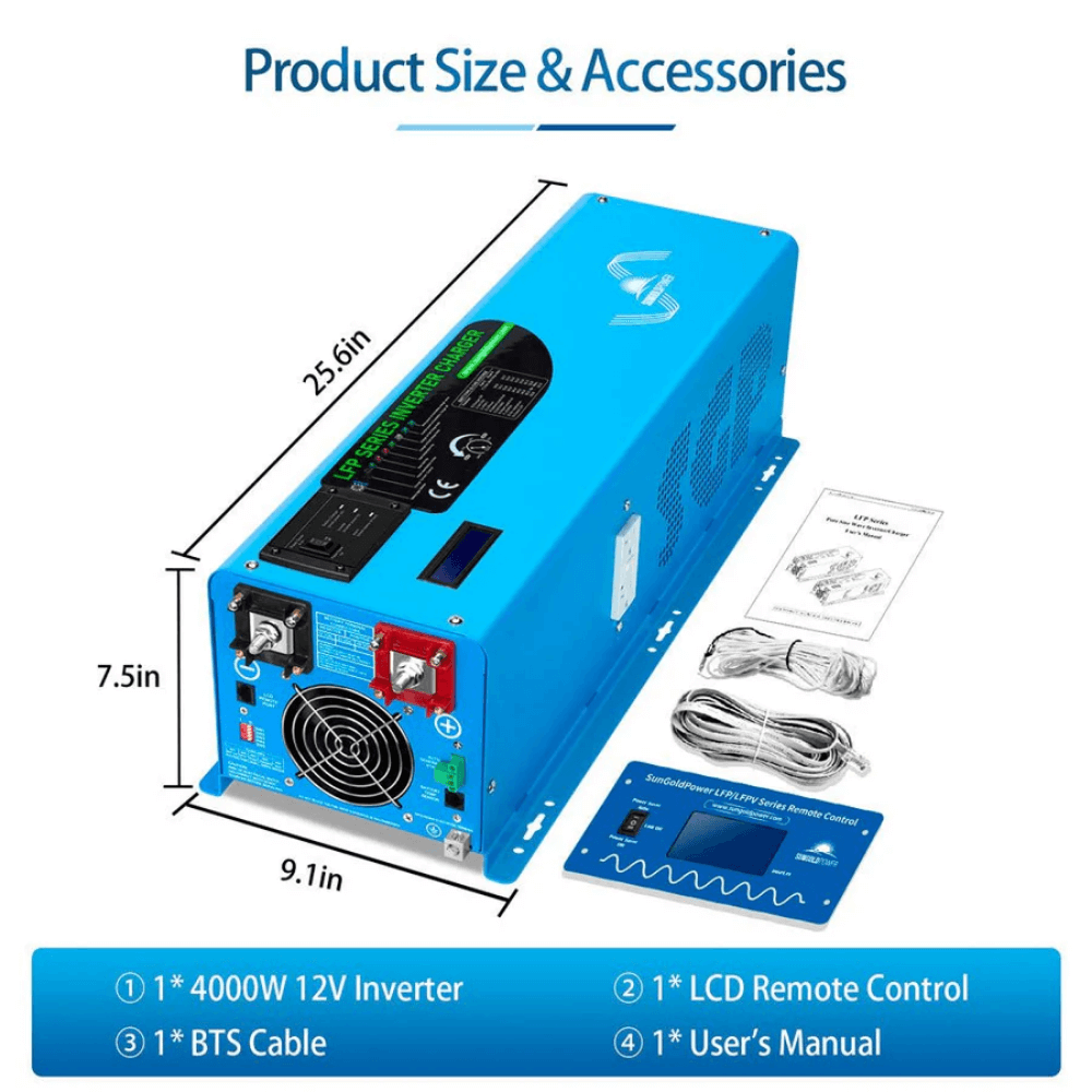 SunGoldPower - 4000W DC 12V Pure Sine Wave Inverter With Charger