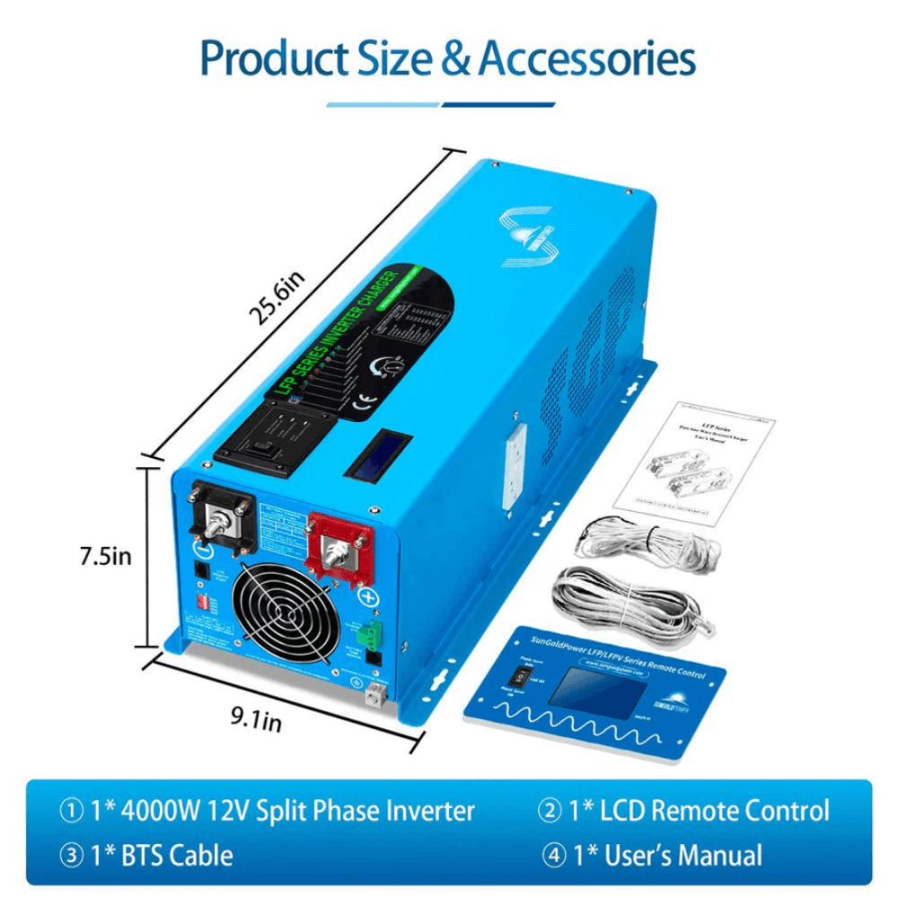 SunGoldPower - 4000W DC 12V Split Phase Pure Sine Wave Inverter With Charger