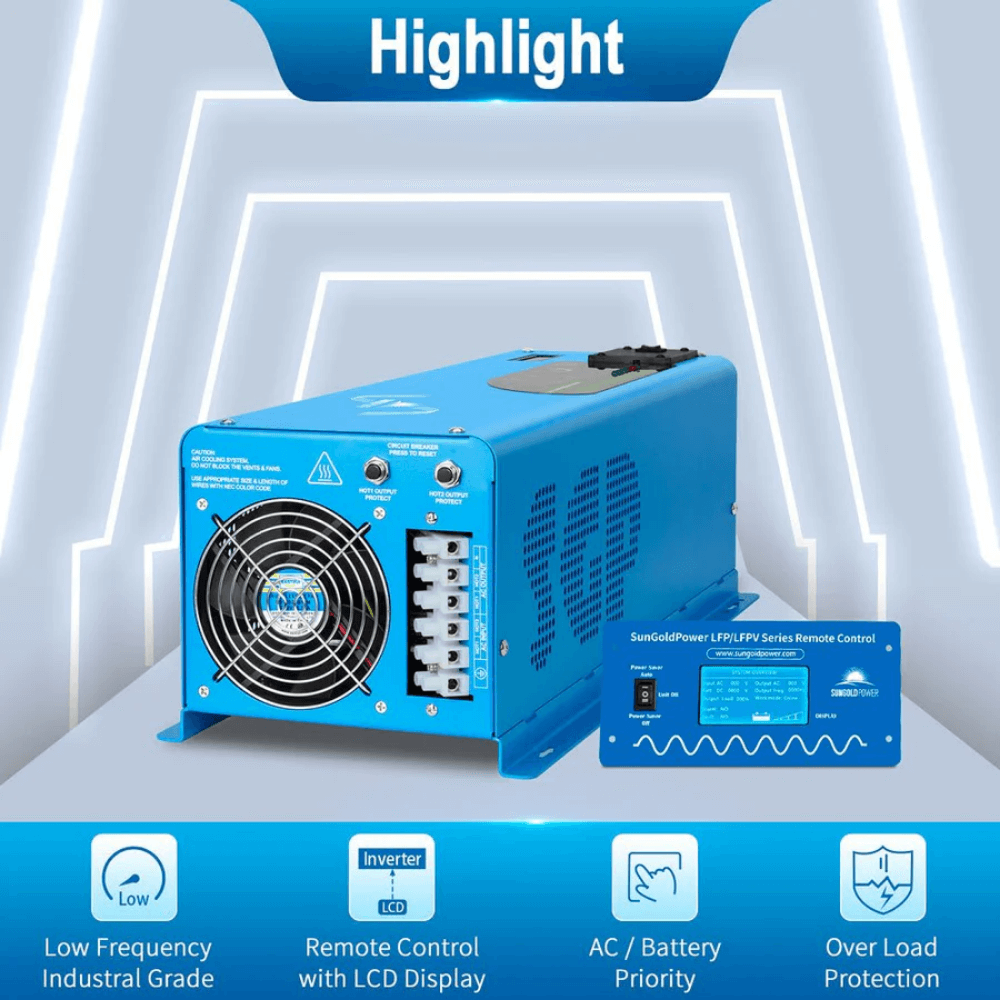 SunGoldPower - 4000W DC 12V Split Phase Pure Sine Wave Inverter With Charger