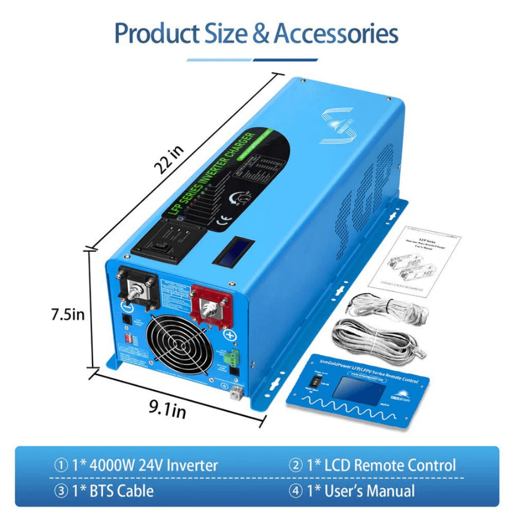 SunGoldPower - 4000W DC 24V Pure Sine Wave Inverter With Charger