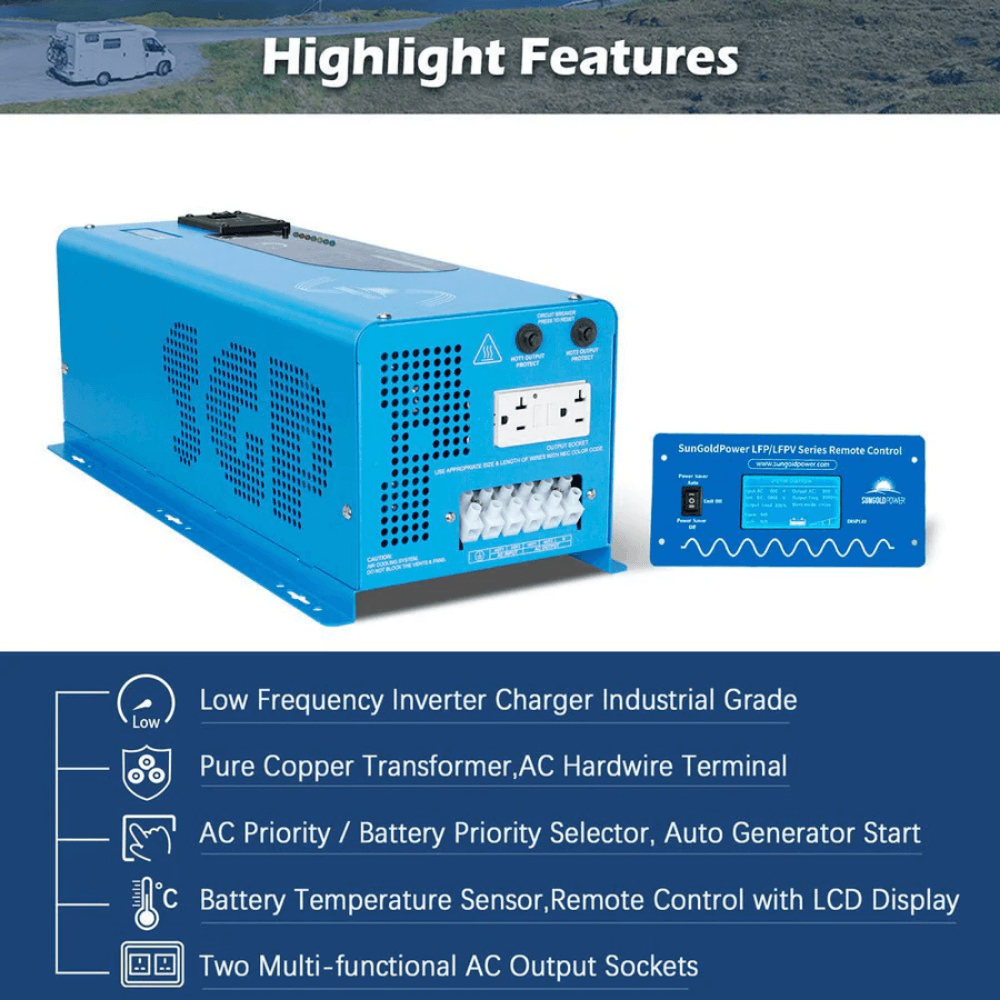 SunGoldPower - 4000W DC 24V Split Phase Pure Sine Wave Inverter With Charger