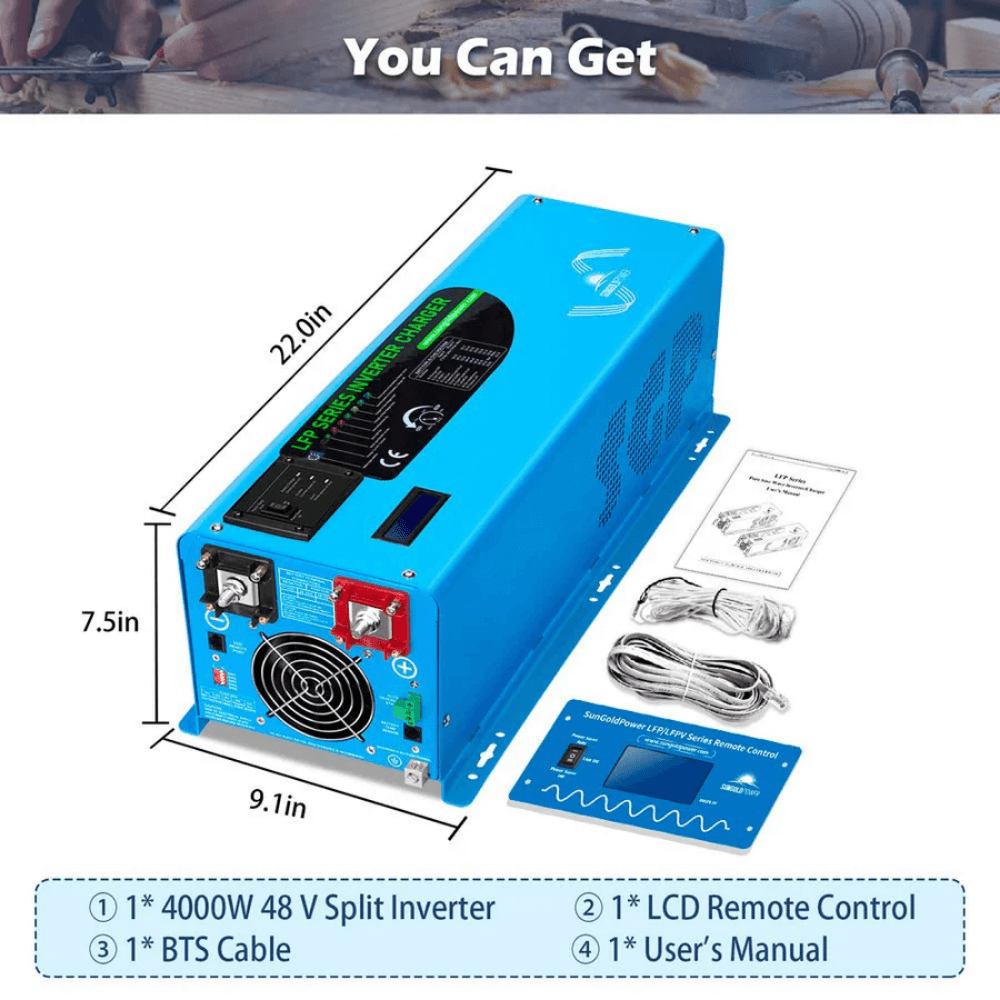 SunGoldPower - 4000W DC 48V Split Phase Pure Sine Wave Inverter With Charger