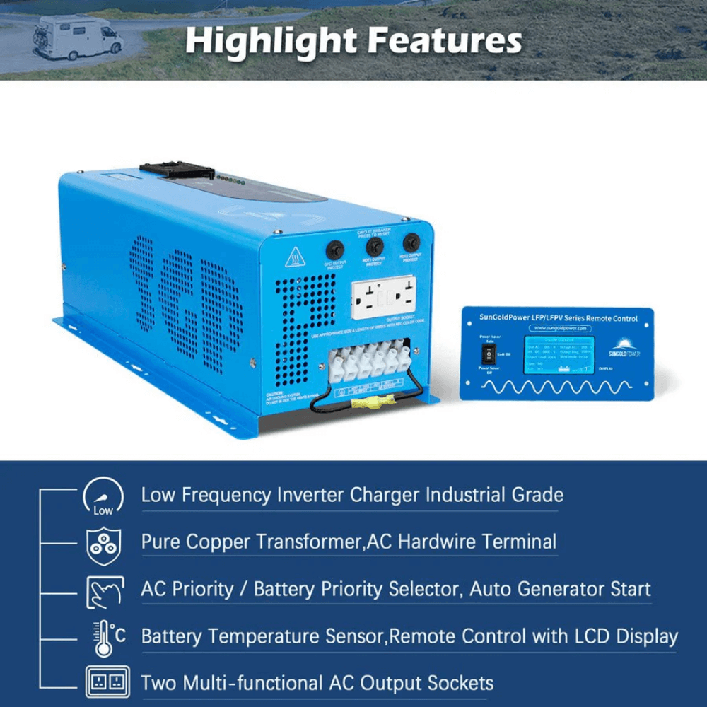 SunGoldPower - 4000W DC 48V Split Phase Pure Sine Wave Inverter With Charger