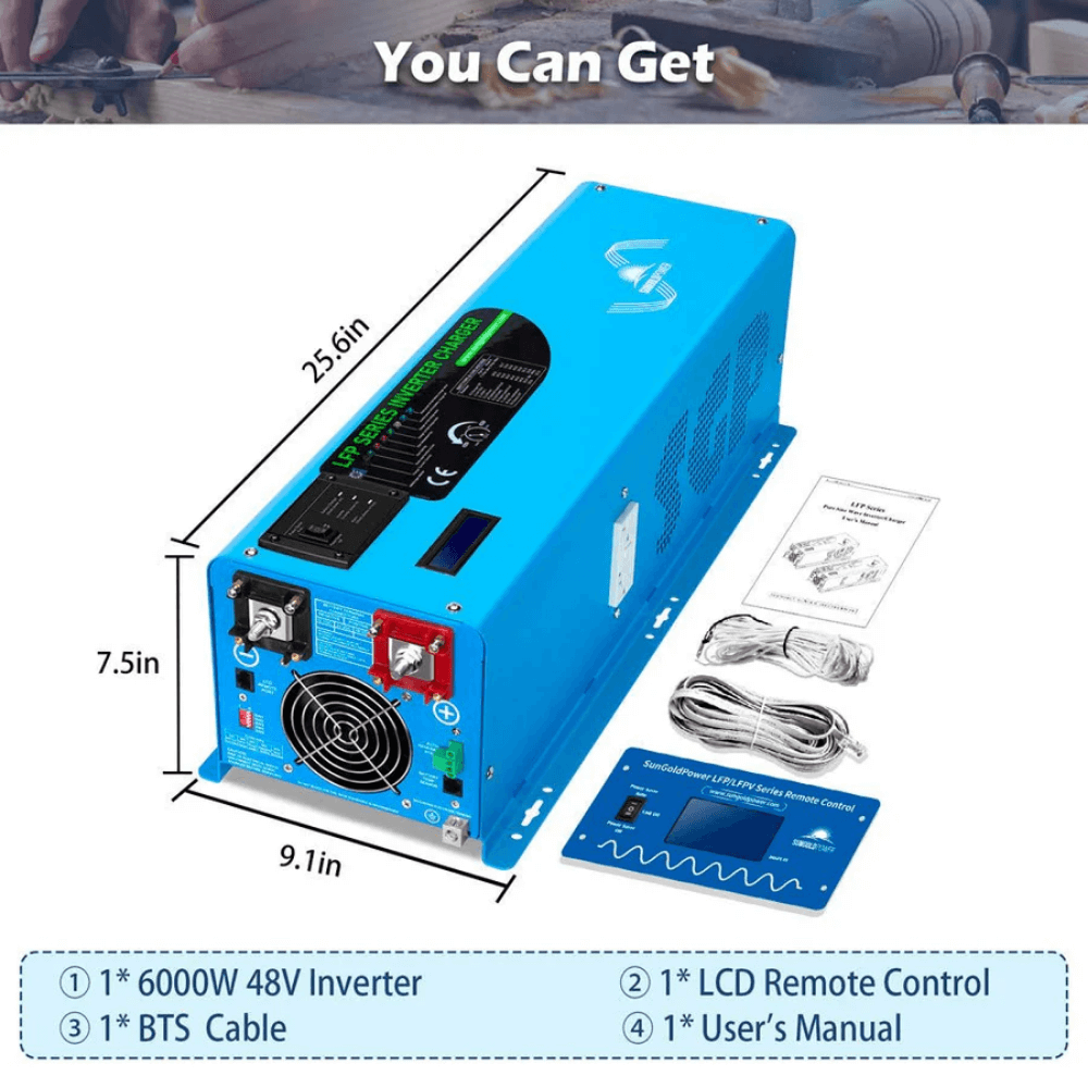 SunGoldPower - 6000W DC 48V Split Phase Pure Sine Wave Inverter With Charger