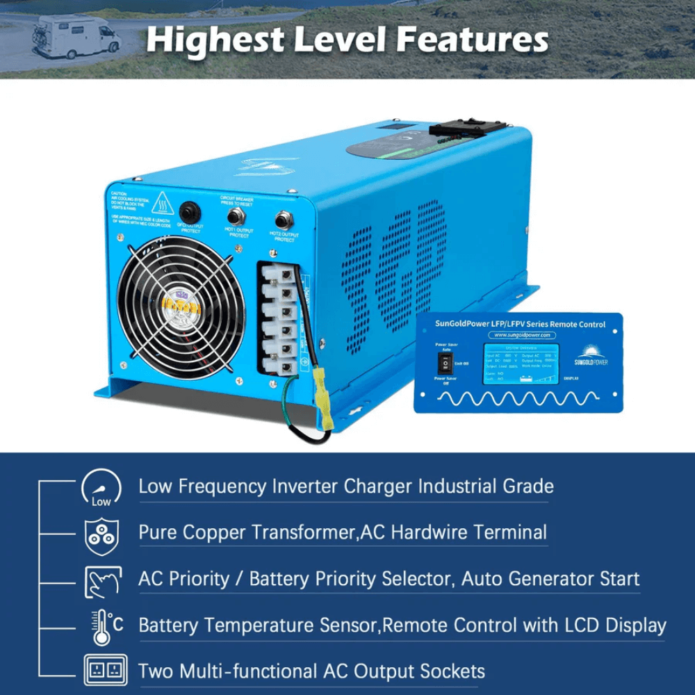 SunGoldPower - 6000W DC 48V Split Phase Pure Sine Wave Inverter With Charger