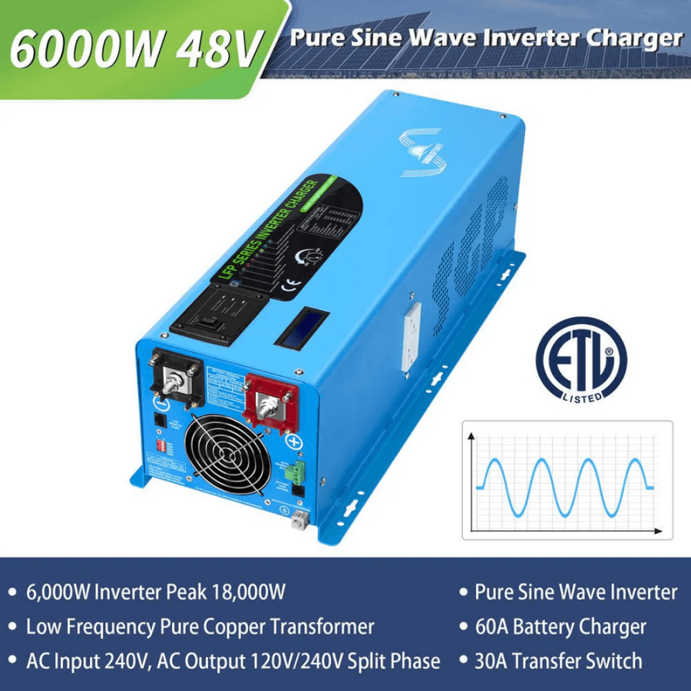 SunGoldPower - 6000W DC 48V Split Phase Pure Sine Wave Inverter With Charger