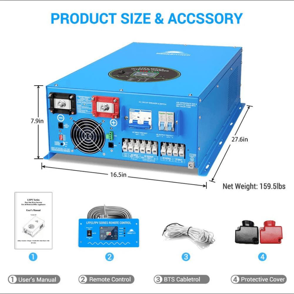 SunGoldPower - 12000W 48V Split Phase Pure Sine Wave Inverter Charger
