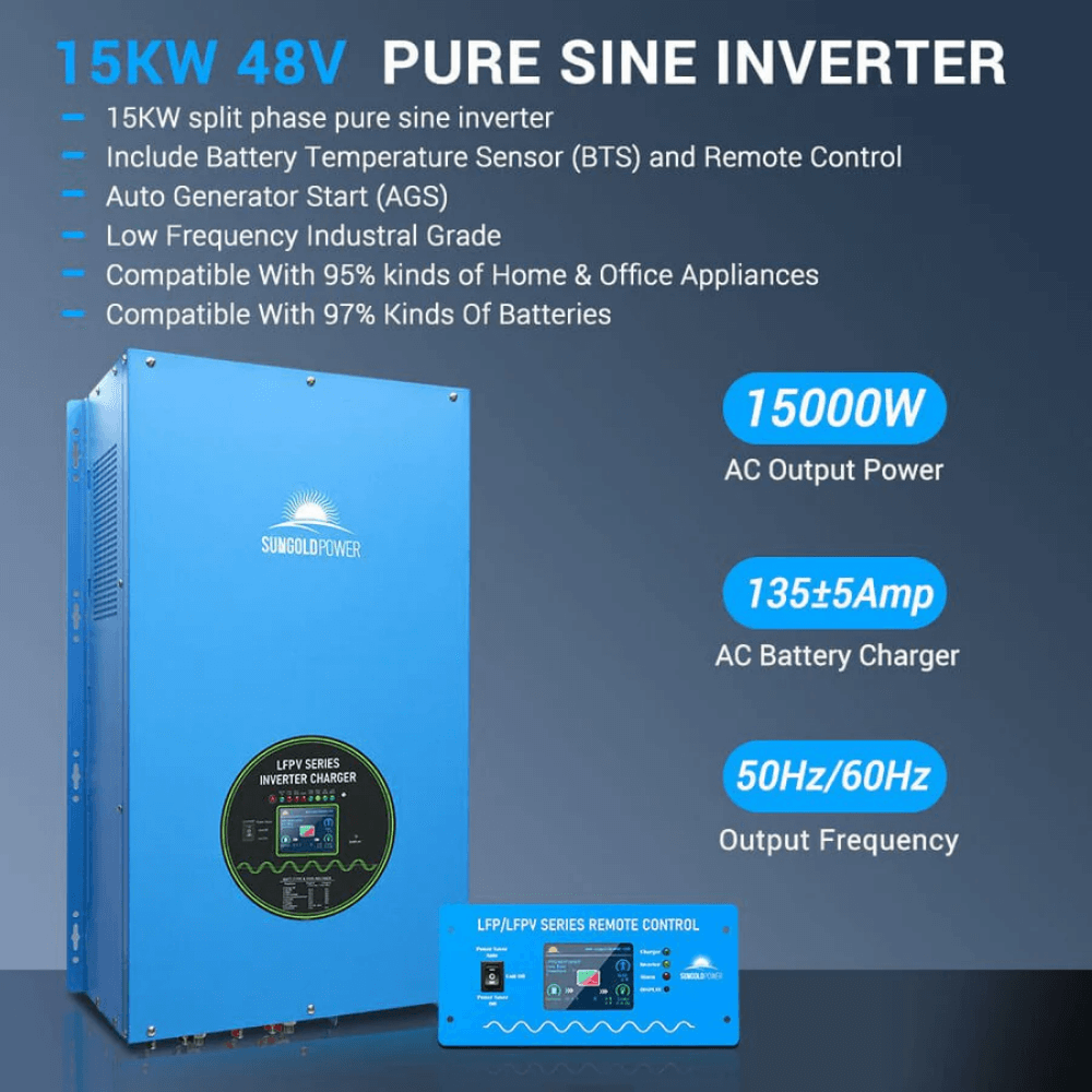 SunGoldPower - 15000W 48V Split Phase Pure Sine Wave Inverter Charger