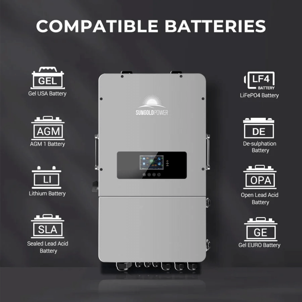 SunGoldPower - 10,000W Hybrid Inverter 48V Split Phase Grid Feedback Batteryless