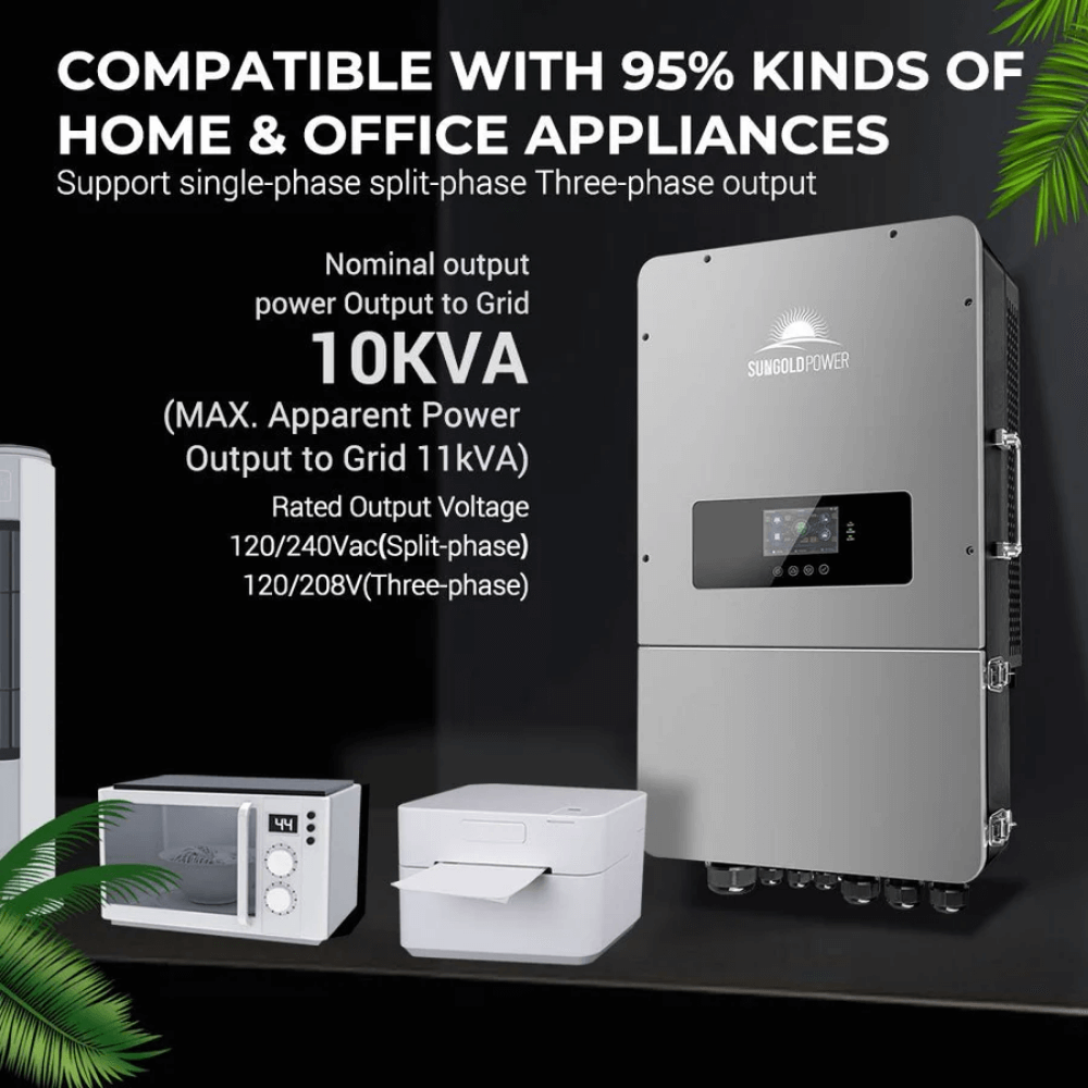 SunGoldPower - 10,000W Hybrid Inverter 48V Split Phase Grid Feedback Batteryless