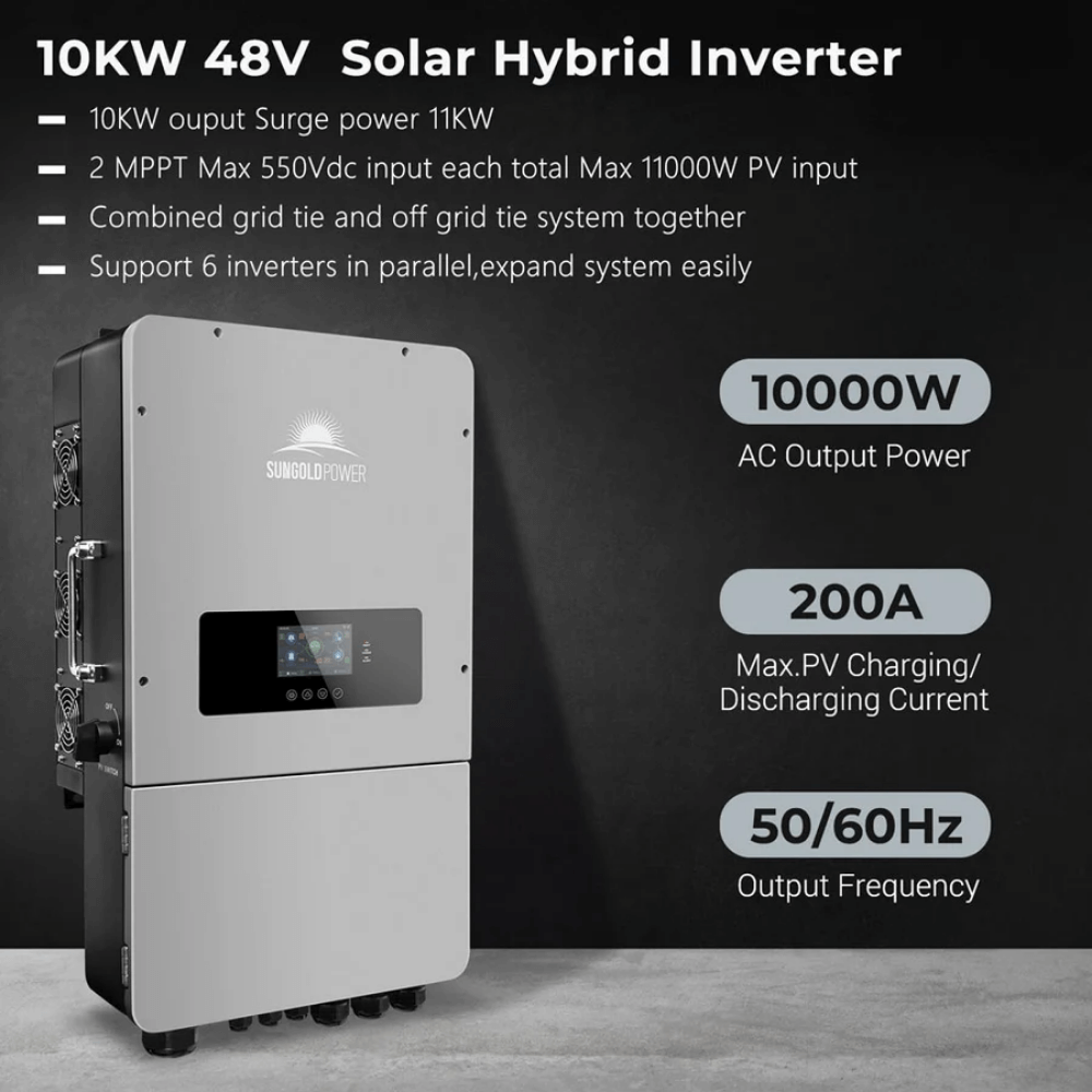 SunGoldPower - 10,000W Hybrid Inverter 48V Split Phase Grid Feedback Batteryless