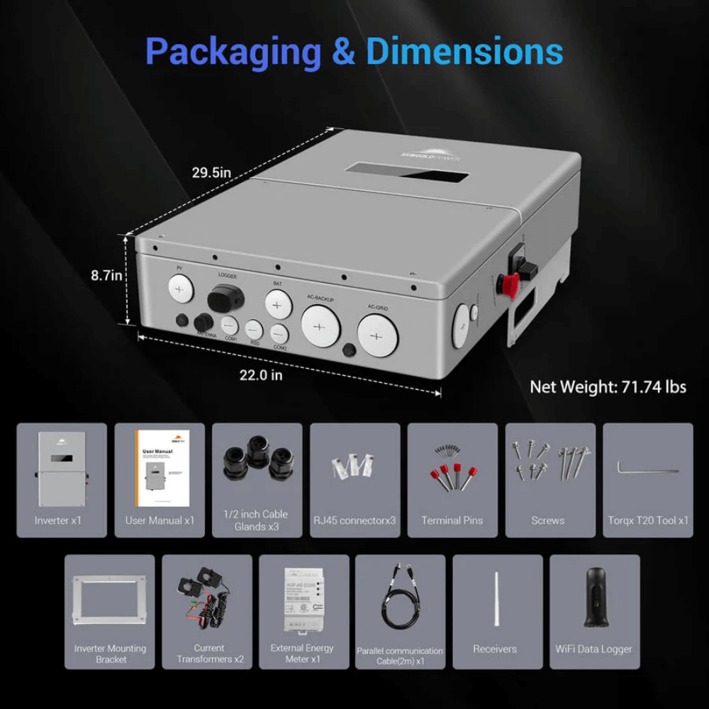 SunGoldPower - High Voltage 11.4KW Hybrid Split Phase Inverter with APS Transmitter