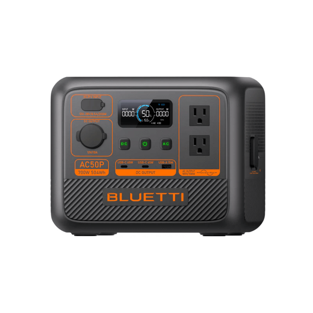 BLUETTI AC50P Portable Power Station featuring multiple outputs and LCD display for reliable power on-the-go.