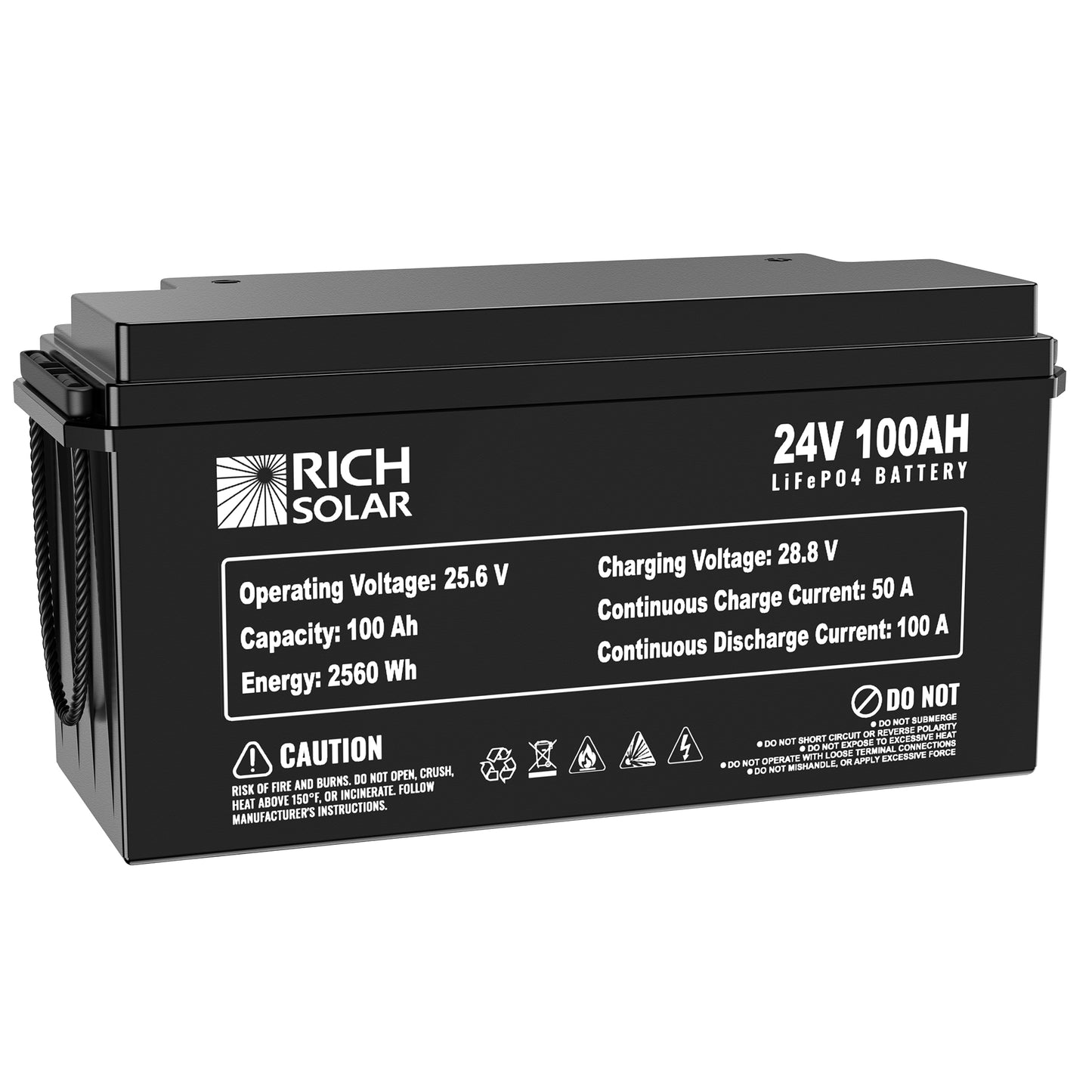 RICH SOLAR -24V 100Ah LiFePO4 Lithium Iron Phosphate Battery