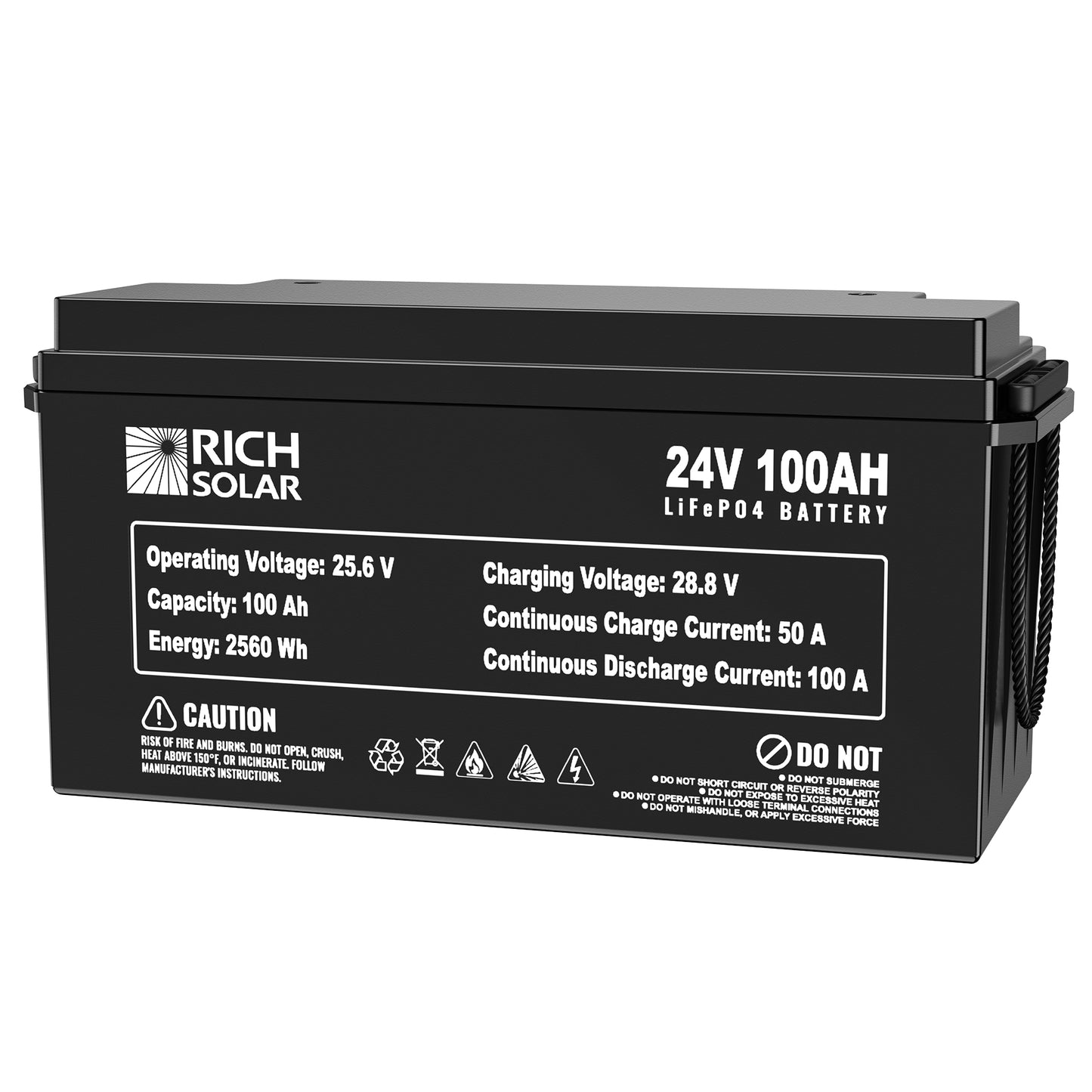 RICH SOLAR -24V 100Ah LiFePO4 Lithium Iron Phosphate Battery