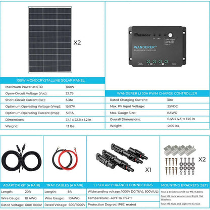 Renogy Starter RV Kit N-Type 200W 12V Solar Kit