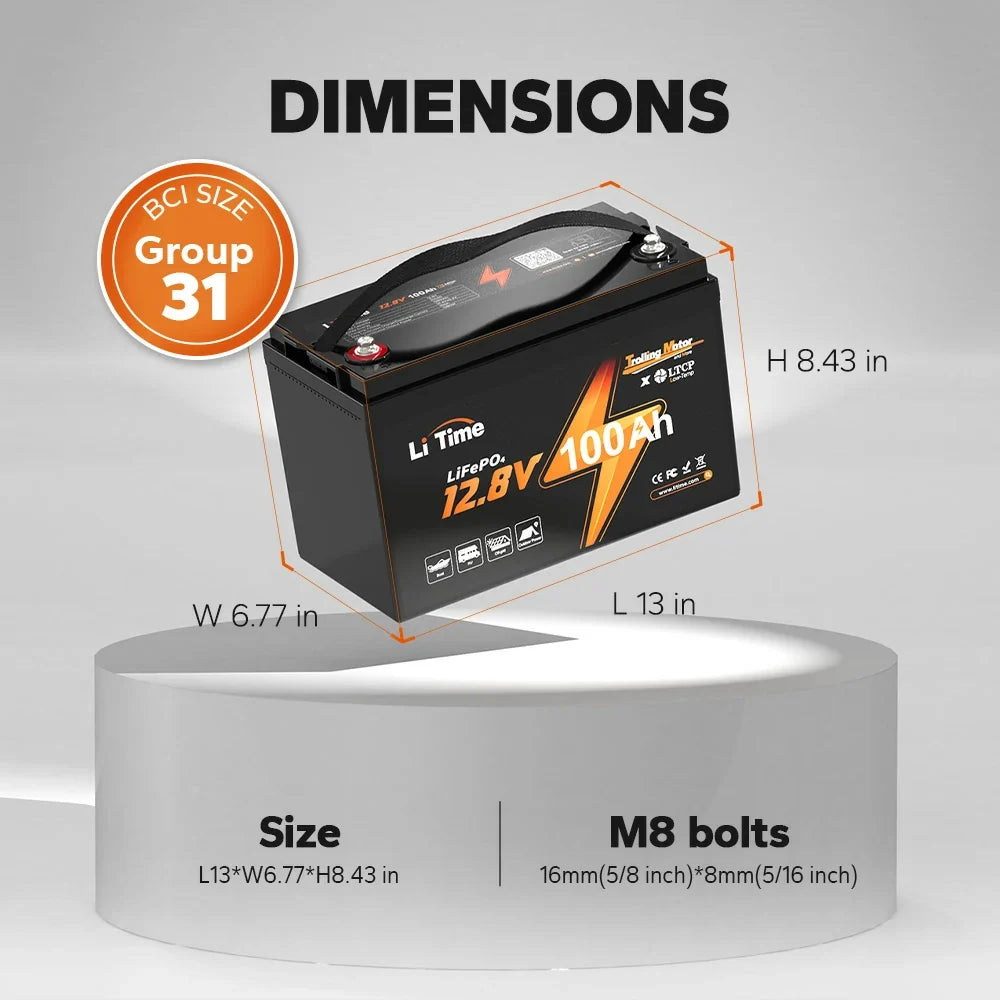 LiTime 12V 100Ah TM Trolling Motor LiFePO4 Lithium Battery
