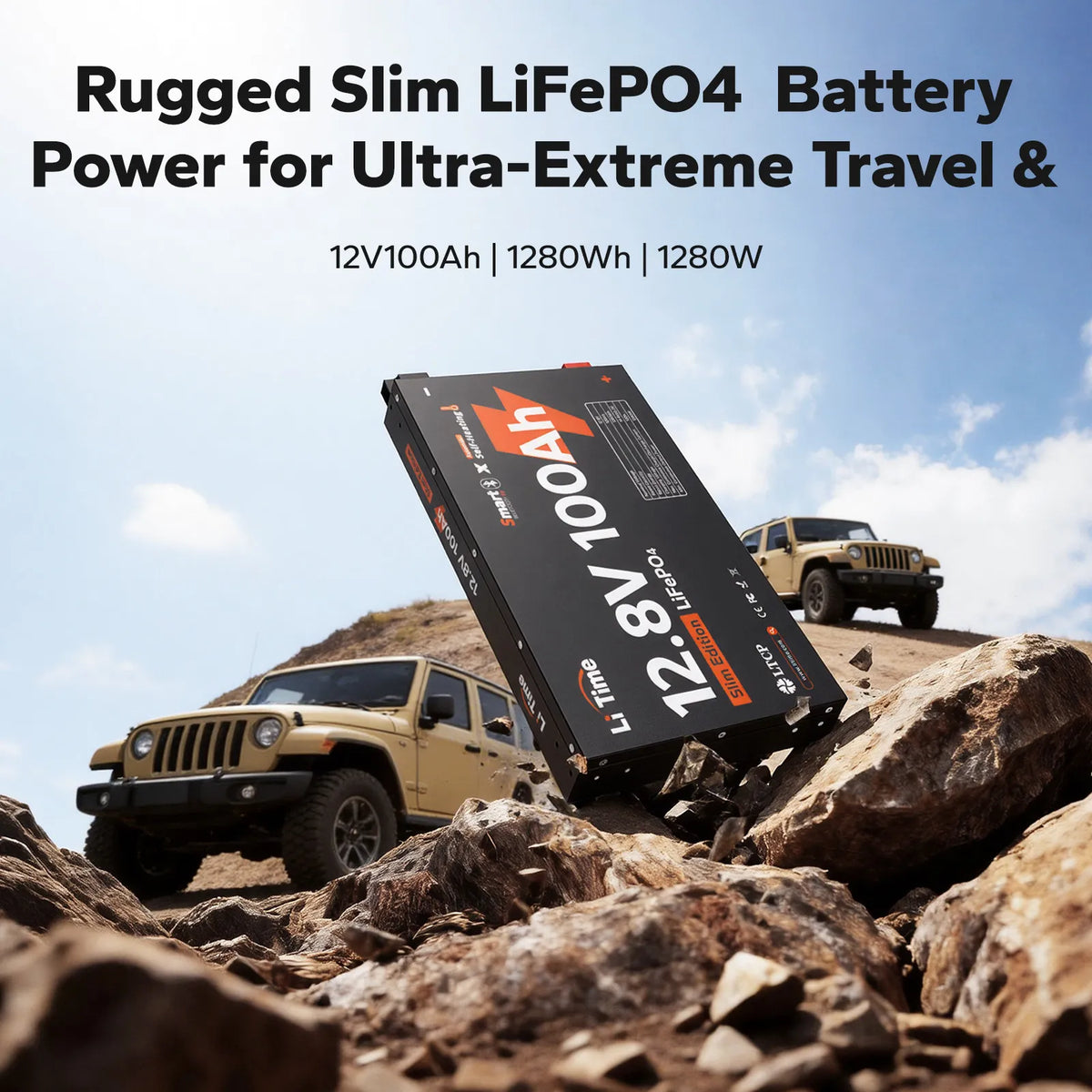 LiTime 12V 100Ah Ultra Slim Bluetooth Self-Heating Lithium Battery